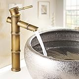 Aquafaucet Waterfallアンティーク真鍮仕上げバスルームシンク蛇口 – 竹形状デザイン 843