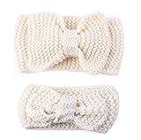 赤ちゃとマザー 親子ヘアバンド 冬秋 蝶結び 超萌え子供 母親ヘアアクセサリー 編みウールキャップ 編みイヤーマフ 母とベビー 遊び ヘアバンド (白)