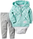 カーターズ carter's 2016年春夏最新作 女の子用ターコイズブルー水玉模様HAPPY GIRLフード付きジャケット上下3点セット (6month... [並行輸入品]