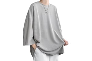 [foveitaa] tシャツ メンズ 夏服 七分袖 おおきい サイズ 涼しい ゆったり かっこいい ビッグシルエット なつふく ストリート 人気 シンプル オシャレ 人気 無地 韓国風ファッション カジュアル トップス 柔らかい肌触り 洋服 軽い 