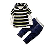 ベビー服 男の子トレーナー 子供服 Pojour 可愛ストライプＴシャツ＋ジーンズ上下セット 暖かい 長袖 オシャレ 秋春 綿 通園 発表会 旅行 記念日 プレゼント