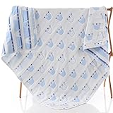 ベビーブランケット　大判 ひざ掛け　6重ガーゼケット　ベビーケット オーガニックコットン　肌にやさしい 子供　毛布 湯上りタオル ふわふわガーゼタオル ブルー Crown