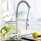 Yanksmartデッキマウントシングルハンドルソリッド真鍮春キッチン蛇口with 2つSpouts Pull Down Sprayerクローム仕上げUnique Designer Vanity銅蛇口