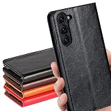 S23 galaxy ケース 手帳型 【 マグネット無し 】 耐衝撃 カードケース Galaxy S23 5G ケース 手帳型 SC-51D ケース S23 手帳ケース docomo / SCG19 ケース au 楽天モバイル 対応 S23ケース サムスン ギャラクシー S23 カバー S23 ケース SC51D ケース SCG19 カバー スマホケース S23ケース 適用 case 【iCoverCase】 マグネットなし スタンド機能 光沢加工 牛革 レザー 財布型 カード入れ ブラック
