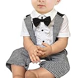 RoRykon　ベビー服 ベビー フォーマルスーツ 男の子 紳士服 カバーオール ロンパース スーツ 蝶ネクタイ 半袖 新生児 幼児 出産祝い お宮参り 入園式 記念撮影 (70cm)