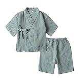 hibote 春夏 浴衣 甚平 子供服 着物 お祭り パジャマ 男女兼用 七五三 上下セット 夏祭り 花火大会 グリーン 110cm