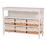 アンティーク風キャビネット リビング収納 【ワイド 幅107cm】 木製 バスケット付き RCC-1678