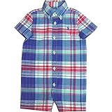 Ralph Lauren(ラルフローレン) マドラスチェックシャツカバーオール(Blue)/ショートオール 9M(6-9ヶ月) [並行輸入品]