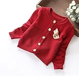 Candykids  女児 女の子 子供服 長袖 ニットセーター ニット ウェア シャツ トップ  セーター カーデ 春秋 可愛い (110cm, レッド)