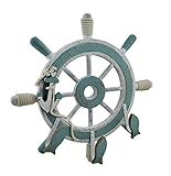 Nautical Ship Wheelターコイズ&ホワイトアンティーク調木製壁フック16インチ