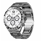 JUSUTEK 2025 人気 Bluetooth通話スマートウォッチ，1.43インチ全金属AMOLED腕時計，女性機能，多文字盤，多機能運動，万歩計，カロリー，IP68防水，電話着信、音楽製御，電話着信、ストップウォッチ，smart watch，SMS/Line通知表示,iphone&コンパチブル対応,お贈り物,日本語説明書 (銀青+銀鋼)