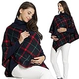 Sweet Mommy 授乳ケープ ポンチョ ストール 3WAY チェック柄 大判 ワイヤー取り外し可能 肩ボタン 360度安心 ほんのり起毛 秋冬 体型カバー ナーシングケープ ギフトにも／レッドチ