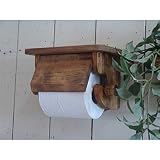 トイレットペーパーホルダー シェルフ 紙巻器 押さえカバー付き 奥行き広め 木製 ひのき 芯ありペーパー 対応 アンティークブラウン 受注製作