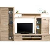 テレビ台 壁面収納テレビ台 北欧デザイン 大容量収納付き ガラス扉 木製 ハイタイプ ～45型対応 幅284.5cm ナチュラル
