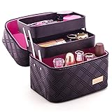 FYX 化粧品収納　収納ケース　コスメBOX メイク用品収納 小物入れ 大容量　鏡付き　取っ手付　携帯に便利 (ブラックⅡ)