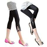 Spinas(スピナス) 2枚セット 肌触りなめらか レギンス マタニティ レース柄 7分丈 （ブラック） (L)