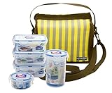 ロック&ロックフル日Mealプラスチックランチボックスwithバッグセット、5-pieces、マルチ