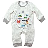 《秋冬春対応》SHORH KID'S(ショーキッズ) 裏シャギー起毛時計キャラモチーフカバーオール 80cm/オートミール NO.SD-71174
