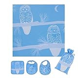 Breganwood Organics Muslin Swaddle, Bib & Wash Cloth Set, Blue Owl Prairie Collection by Breganwood 