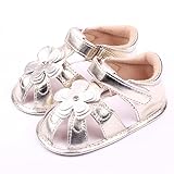 WIN　ベビー おしゃれ 靴　フラワー モチーフ サンダル　夏 赤ちゃん キッズ 履き心地 柔らか マジックテープ ストラップ 滑り止め 付き 可愛い 花 女の子 シューズ (内寸13ｃｍ, ゴールド