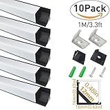 LightingWill LEDアルミチャンネルＶタイプ 3.3 Ft/1M 12mm以下5050　3528　LEDライト用　カバー　エンドキャップなどの付属品が付き　ブラックチャンネル乳白色カバーV