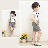 キッズｔシャツ＋サスペンダーパンツ　セットアップ　2点セット　小学生制服 子供服 キッズ 男の子 かわいい 夏 秋 普段着 通学　サスペンダー付きフォーマルパンツ　蝶結び　ｔシャツ (140, 写真参
