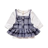 Pojour ベビー服 女の子グリッドワンピース 春秋 子供可愛いＴシャツ＋つりワンピース キッズドレス２セット 長袖ドレス 女児プレゼント ガールズスカート お出かけ 綿 通園 通学 出産祝い