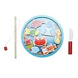 Domybest　子供おもちゃ　2-in-1 さかなつり　さかなカット　木製　魚釣りゲーム カットゲーム　フィッシングゲーム 釣り遊び マグネット　木のおもちゃ パズル　知育玩具 親子
