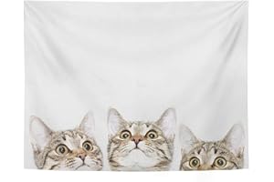 [ZENSUGI] タペストリー 壁掛け 猫 ニャンちゃん 可愛い 動物 アニマル 布生地 大判 飾り付け 装飾品 インテリア 撮影背景 長方形 白 ブラック 黒 シンプル