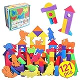 SHOP SHIMATARO ソフトブロック 子供にやさしいソフトつみき 柔らかいつみき カラフルどうぶつセット  121ピース入り 収納袋入り