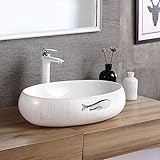 HomeLava 洗面ボール 洗面ボウルセット 洗面台 洗面器 手洗い鉢 高温焼成 排水金具付き 洗面化粧台 洗面シンク 洗面台（480*330*150mm）リフォーム 浴室洗面台用 手洗いボウル 陶器製 鯨系 お洒落な洗面ボウル