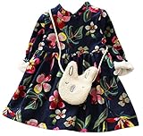 Plus Nao(プラスナオ) 花柄ワンピース ミニワンピース フレアワンピース 裏起毛 長袖 ハイネック 子供服 秋冬 女の子 女児 小学生 キッズ ネイビー 130