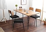 シンプルダイニング5点セット 天然木化粧板×スチール 4人用 テーブル1 チェア4 お洒落 アジャスター付