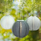 Set of 3 Tricolor Slate Garden Grey 12" Solar Nylon Hanging Lanterns, Auto Timer, Water Resistant, R
