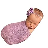 新生児のかぎ針編みのニットコスチューム写真の小道具の衣装ストレッチラップおくるみ毛布 (ライトパープル)