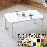日用品 インテリア 家具 リッチテーブル(リビングテーブル/折りたたみローテーブル) ホワイト(白) 長方形/幅75cm 鏡面加工 【完成品】
