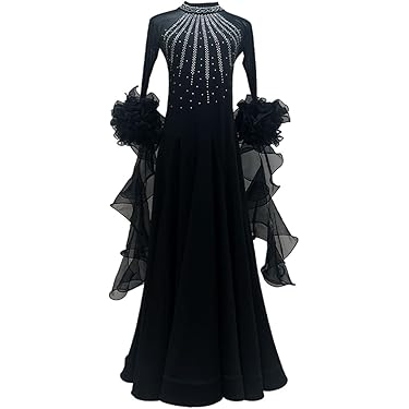 社交ダンス用ドレス ビジュー、ブラック・シルバー＆スキンカラー