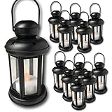 Candle Lanterns - 12 Black Moroccan Style Lantern Pack - Hexagon Shape - 9H x 4D with LED Candle and
