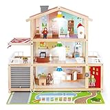 Hape Doll Family Mansion| 受賞歴のある10ベッドルームドールハウス、木製プレイマンション アクセサリー付き 対象年齢3歳以上。