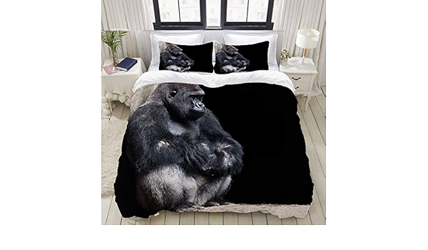 Amazon Zomoy 布団カバー シングル 3点セット シルバーアニマルゴリラグレー絶滅危惧種悲しいベイビーバックワイルドライフキングコング ベッド用 掛け布団 枕 カバー 洋式 和式兼用 150 X 210cm 寝具カバーセット オンライン通販