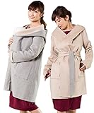 Sweet Mommy リバーシブル 上品 ママコート ウール混 抱っこ おんぶ 対応 ワイドカラー 大きめフード ウエストリボン コーディガン くるみボタン 産前産後 着回し マタニティ／LL／杢グ