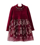 WIN キッズワンピース フォーマル女児 キッズ 服 子供 長袖 女の子 ガールズ ワンピース 韓国スタイル 結婚式 発表会 入園式 入学式 卒園式 卒業式 七五三 パーティー (120cm, ワイン