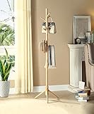 LIANGJUN 床の立っているコートの帽子ラックソリッドウッド9フックトライアングルベースサポートツリーツイグシェイプ3色、42 * 168.5センチメートル ( 色 : 木の色 )
