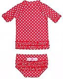 RuffleButts ラッフルバッツ水着 Red 4T UPF50+ ラッシュガード Red Polka Dot Ruffled Rash Guard Bikini (4T（100ｃｍ）, Red（