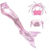 マーメイド テール ガールズ 水着 人魚 モノ 3点セット 夏 キッズ 子供 ベビー コスチューム 人魚姫 着やせ 海 泳ぎ みずぎ 可愛い スイムテール ファッション ( 140 ピンク + ピンク
