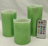 グリーンFlameless LED Candle Adoria Real Wax Sparkle Glitterバッテリーキャンドルセットの3、トール4インチ、5インチ、6inch