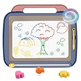 おえかきボード 大画面（41*35cm）持ち手付お絵かきボード 3個マグネットスタンプ付属 4色 磁石ボード らくがき 描いて消して 楽しくおえかき 何度でも描ける 知育玩具 (ブルー)