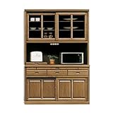 【設置無料】食器棚 レンジ台 完成品 幅132cm 引き戸 ソフトブラウン 国産品 日本製