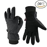 Ozero冬手袋- 30 °F Thermal雪作業スキーグローブ – DeerskinスエードレザーPalm and Polar Fleece Back with Insulatedコットン – 耐