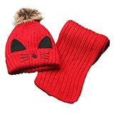 Goenn ニット帽子 &マフラー セット ベビー 赤ちゃん帽子 冬 かわいい 防寒 冬 しもやけ 対策 キッズ子供用 誕生日、お祝い、プレゼント　かわいい防寒帽子 公園 お出かけ お散歩 (レッド)